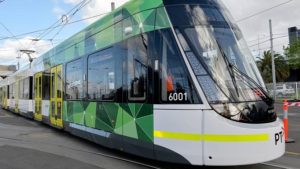 The new super sized E tram leaves the South Melbourne Depot. Pic. Nicole Garmston